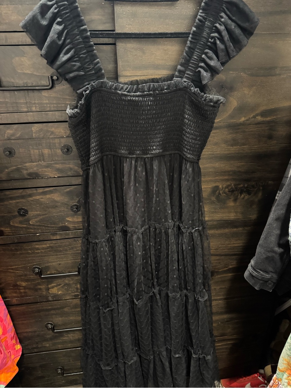 Blu Pepper Black Ruffled Strap Maxi Dress